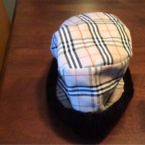 Plaid Cap with Black Fur Trim